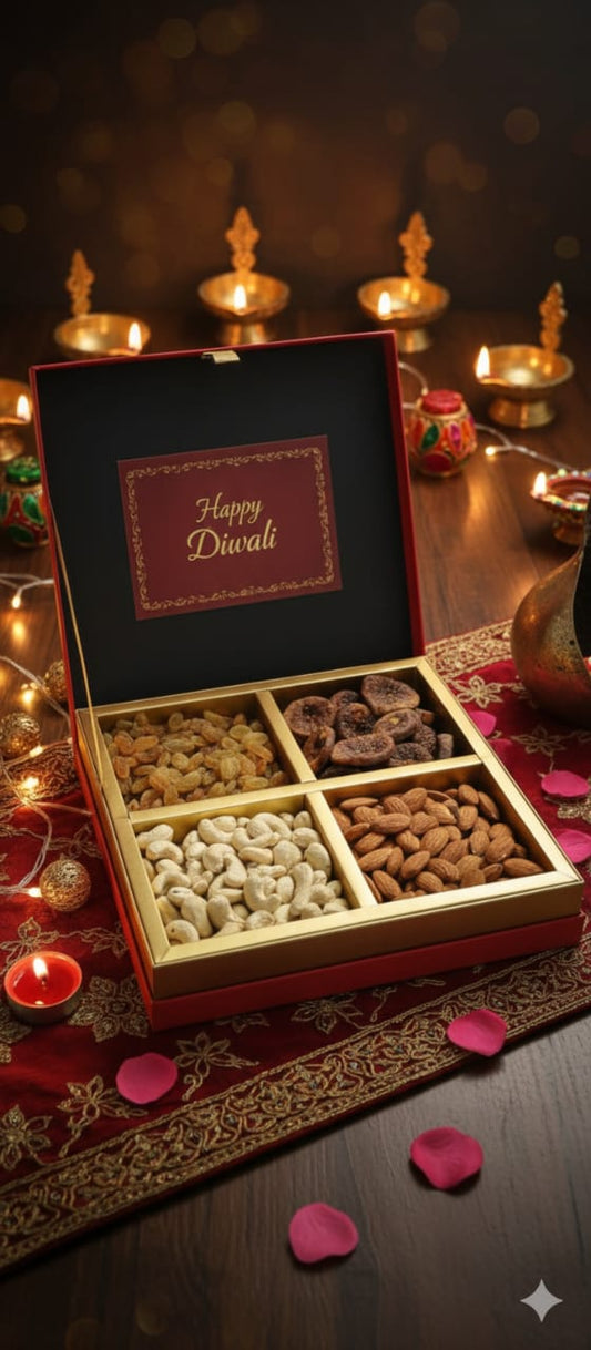 Chakkiwalle Diwali Hampers | 4 Cavity Dry Fruit Box | Diwali Hamper | Sweets | Gifts | Family & Friends
