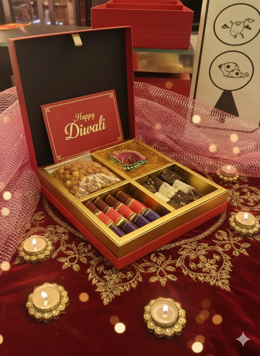 Chakkiwalle Diwali Hampers | 4 Cavity Choco Nut Bites with Diya | Diwali Hamper | Sweets | Gifts | Family