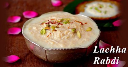Chakkiwalle Lachha Rabri is an exquisite Indian dessert made with only 2 main ingredients.  Using a special technique, this thickened and sweetened milk has layers of lachha or malai giving it its distinct flavour and texture.