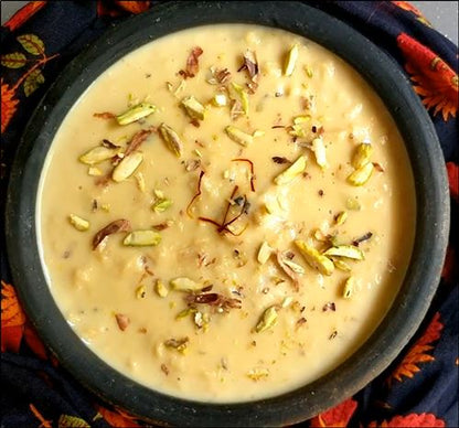 Chakkiwalle Lachha Rabri is an exquisite Indian dessert made with only 2 main ingredients.  Using a special technique, this thickened and sweetened milk has layers of lachha or malai giving it its distinct flavour and texture.